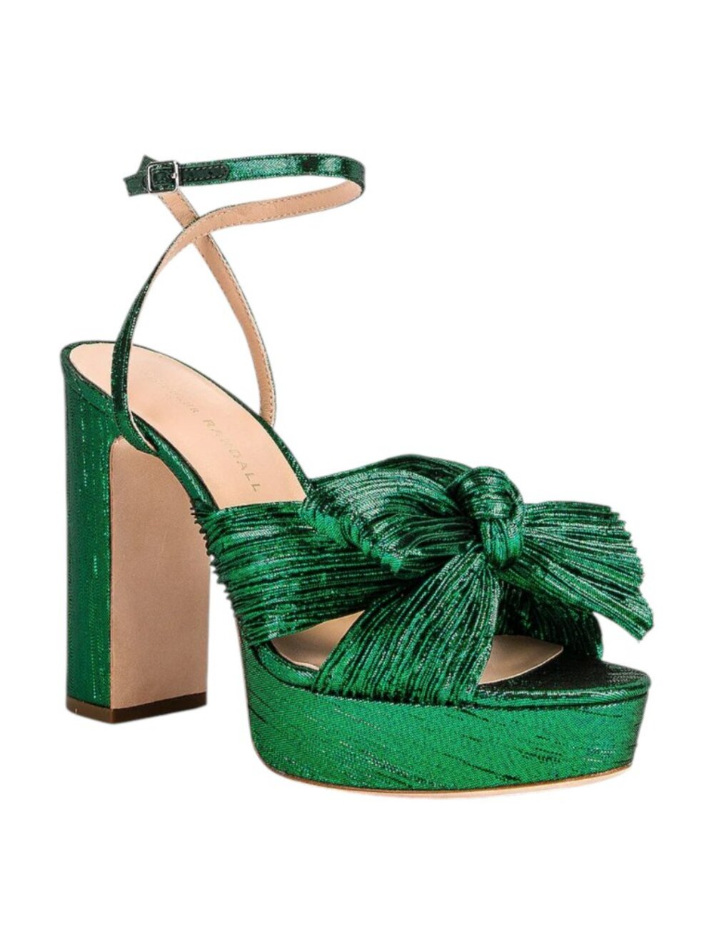 Loeffler Randall, Natalia Pleated Knot Platform, Emerald Green, Like New